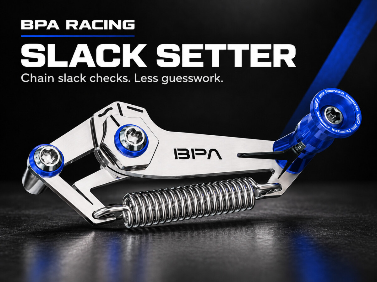BPA Racing Slack Setter motorcycle chain slack tool in blue