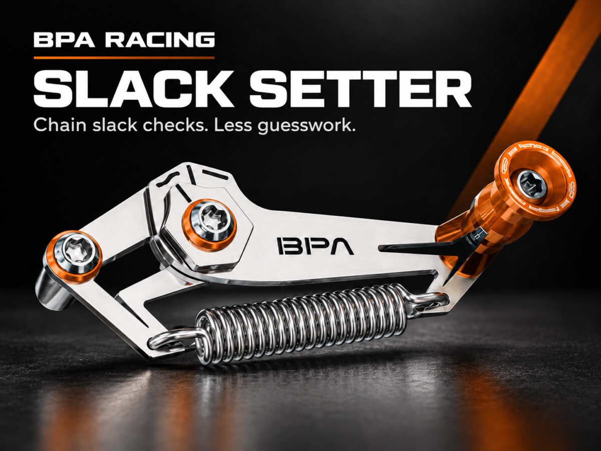 BPA Racing Slack Setter motorcycle chain slack tool in orange