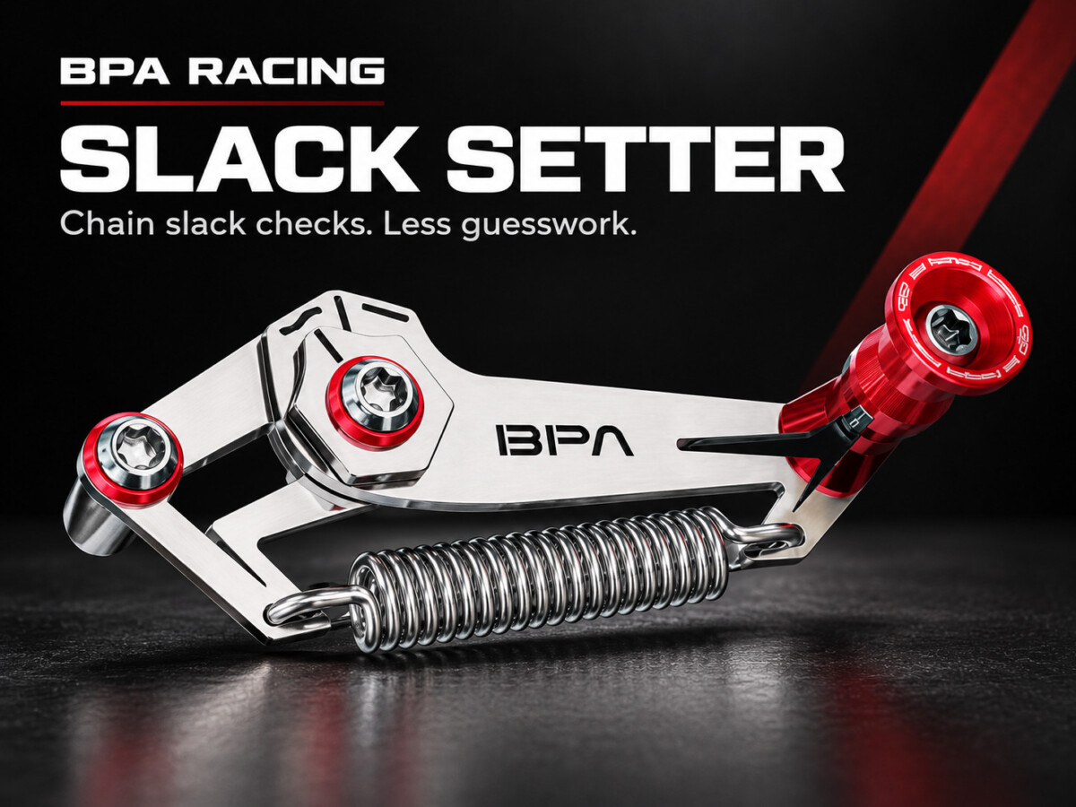 BPA Racing Slack Setter motorcycle chain slack tool in red